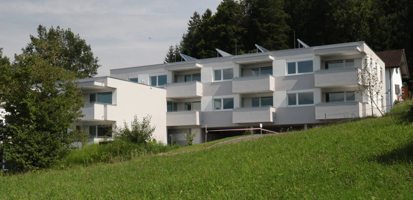 Das neue Heim für zehn Feldkircher Wohnparteien: Die Anlage von Alpenländischer Heimstätte und Rhomberg Bau in der Liechtensteinerstr. 143 in Feldkirch-Tisis.